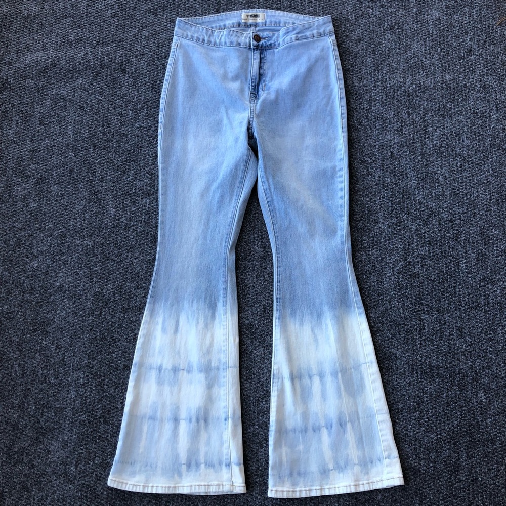 Rock and Roll denim bargain button flare tie dye hem jeans size 30x32